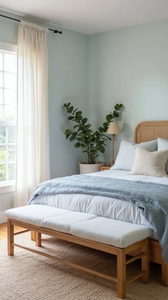 Add a narrow bench at the foot of the bed for breezy function