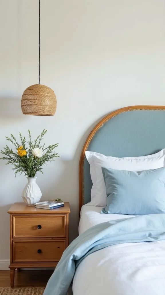 Edit your nightstand to a “three-item rule” for instant airy calm