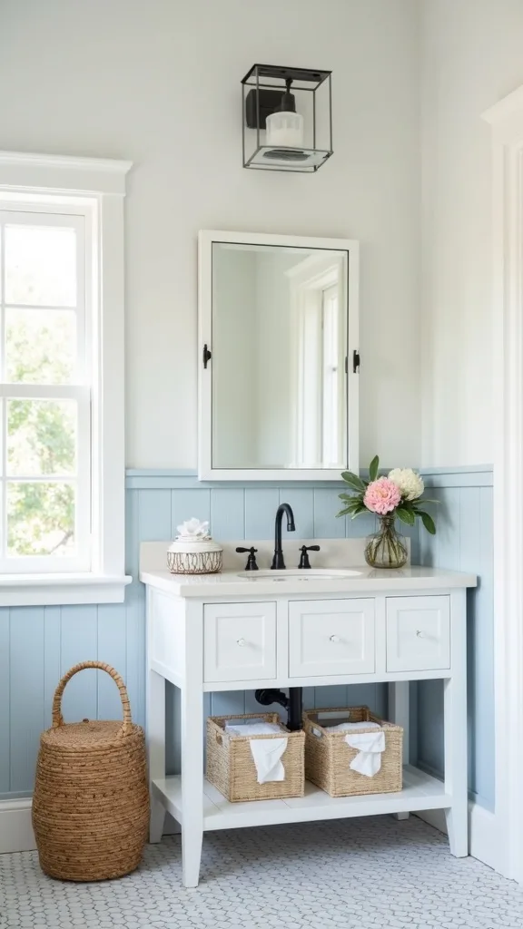 Style your vanity like a “landing zone,” not a storage unit