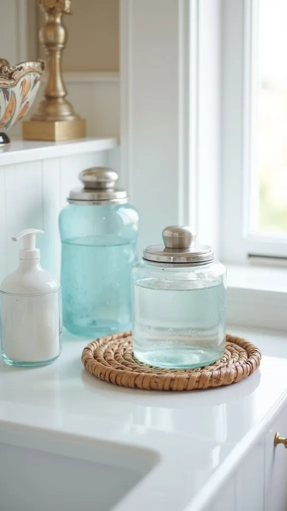 Use glass canisters like “beach treasures” (but keep them functional)