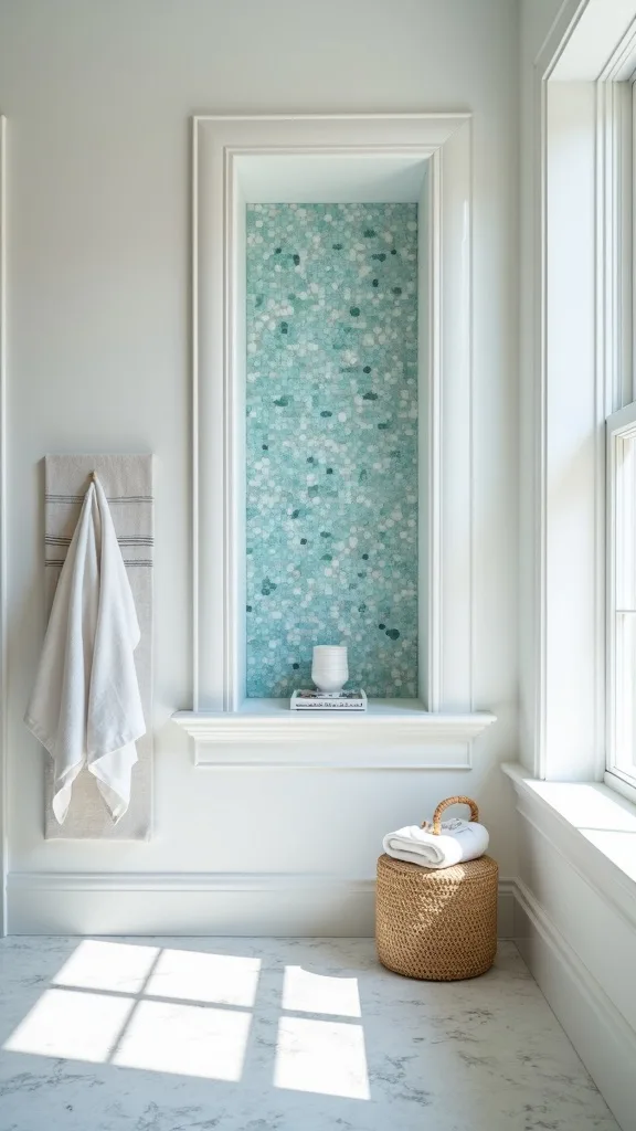 Create a sea-glass mosaic niche that feels like a “found” detail