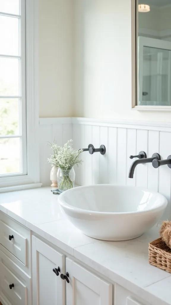 Swap hardware to brushed nickel or matte black for a crisp “coastal classic” feel