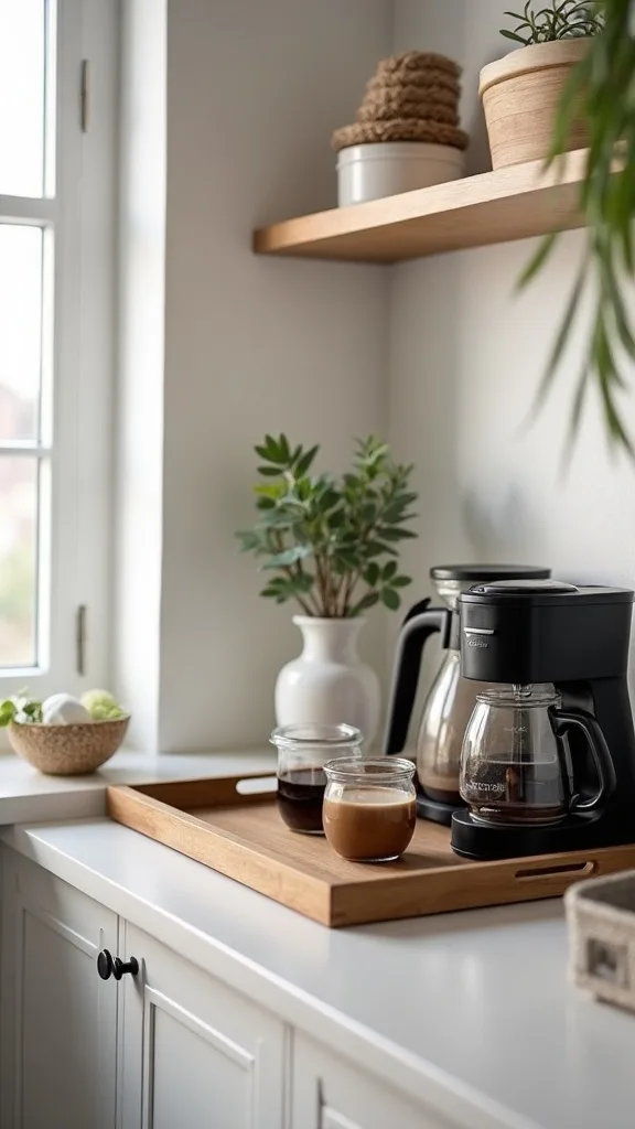 How can a tray make a coffee bar look instantly cleaner?