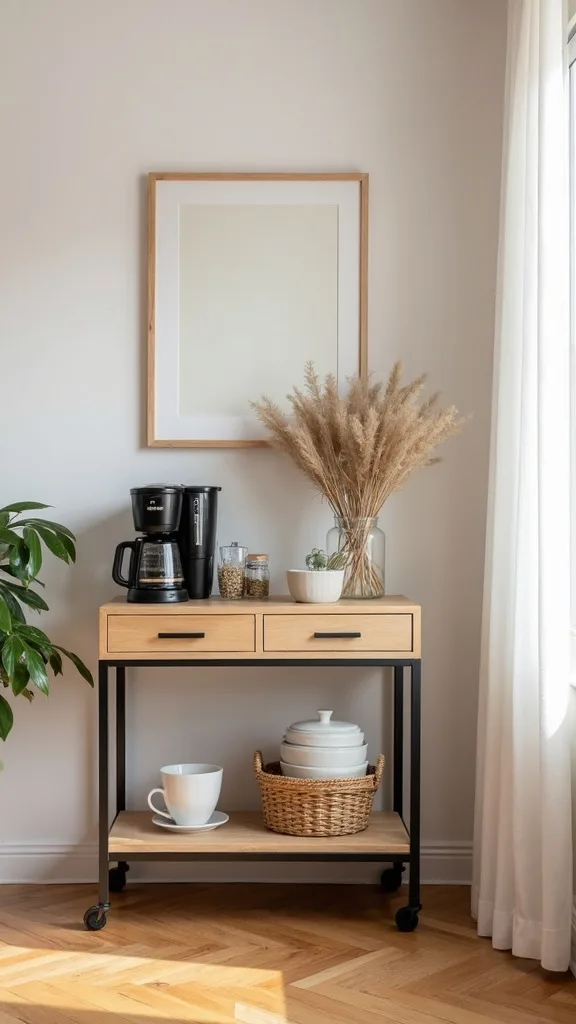 How do you create a coffee bar with a rolling cart that doesn’t feel flimsy?