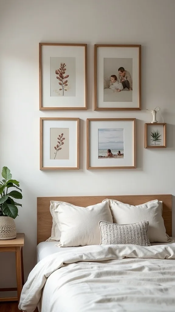 Step-by-step headboard layout: mix frames, prints, photos, and one 3D object