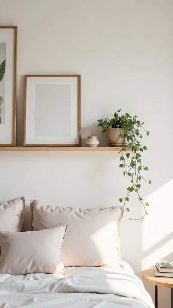 Bedroom wall decor idea: add a tiny shelf for a candle or trailing plant