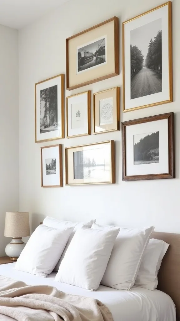 Picture wall idea: thrifted gold frames with black-and-white photos