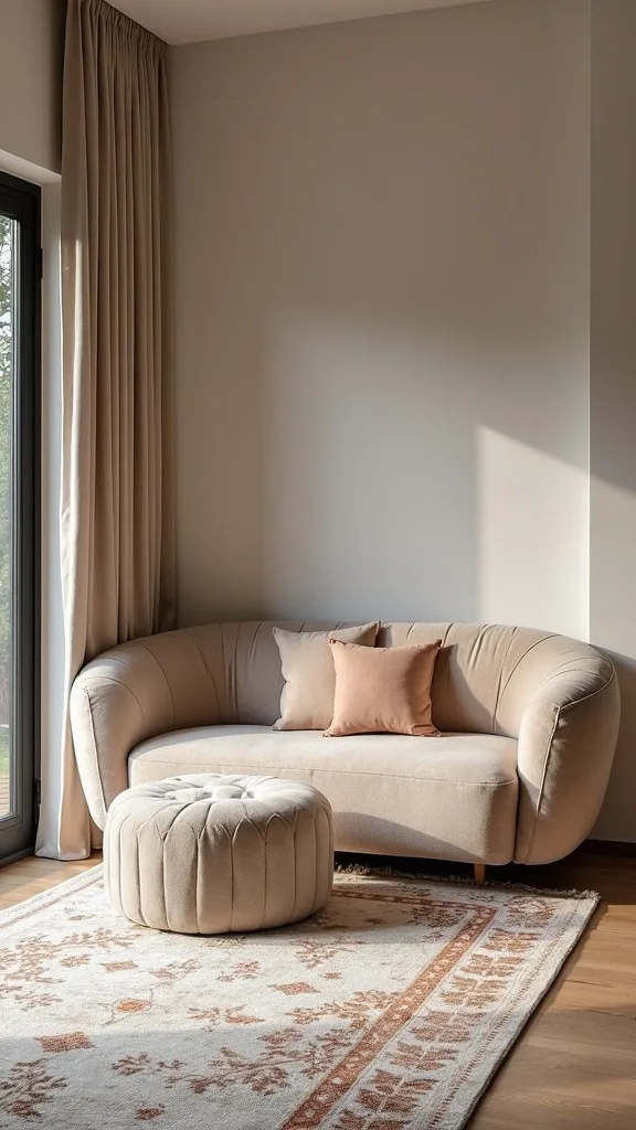 What rug size and pattern makes a garage nook feel luxurious?