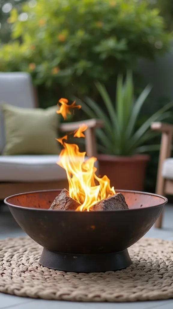 How do I turn a thrifted metal planter into a mini fire pit for a small patio?