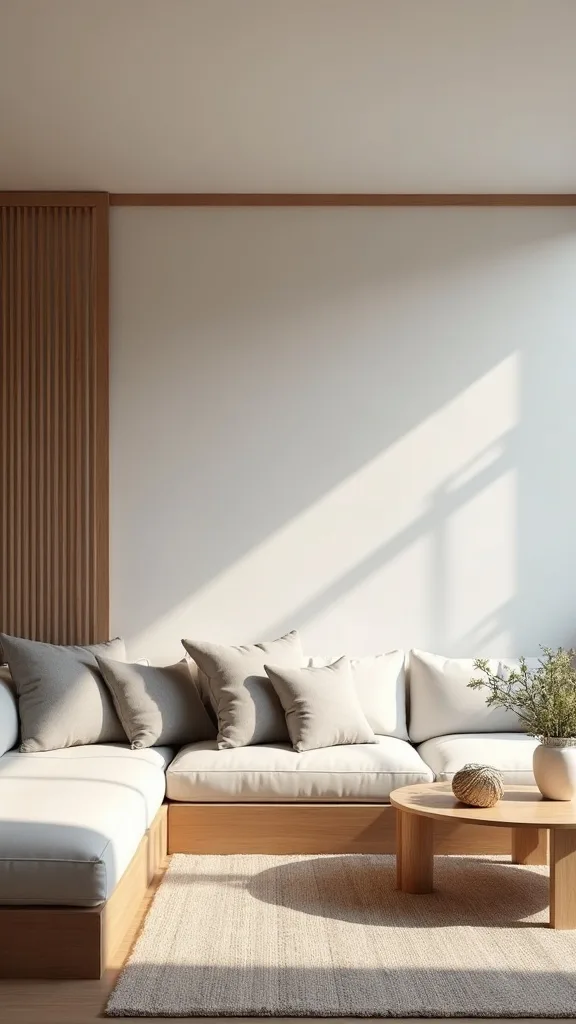 Build the room around a low-profile oak sofa + shoji divider moment