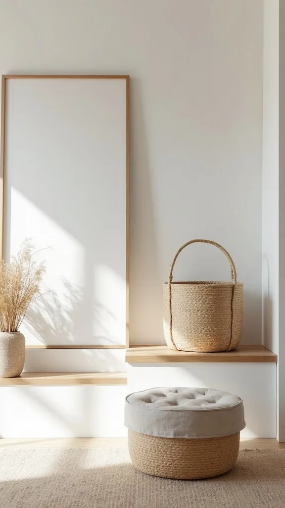How can you use baskets and storage without breaking the minimalist look?