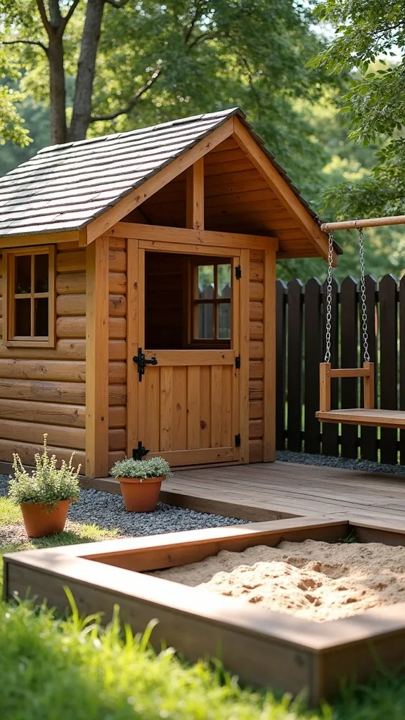 The Signature Zone: Timber Swing Set + Covered Sandbox + Chalkboard Fence + Water Table