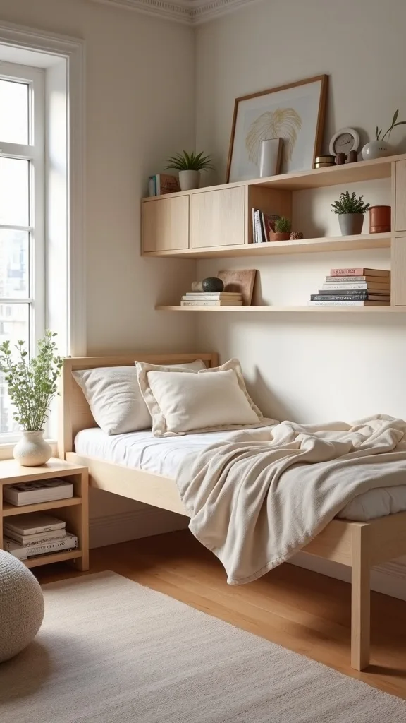 What’s the best way to add shelves without hitting your head or crowding the desk?