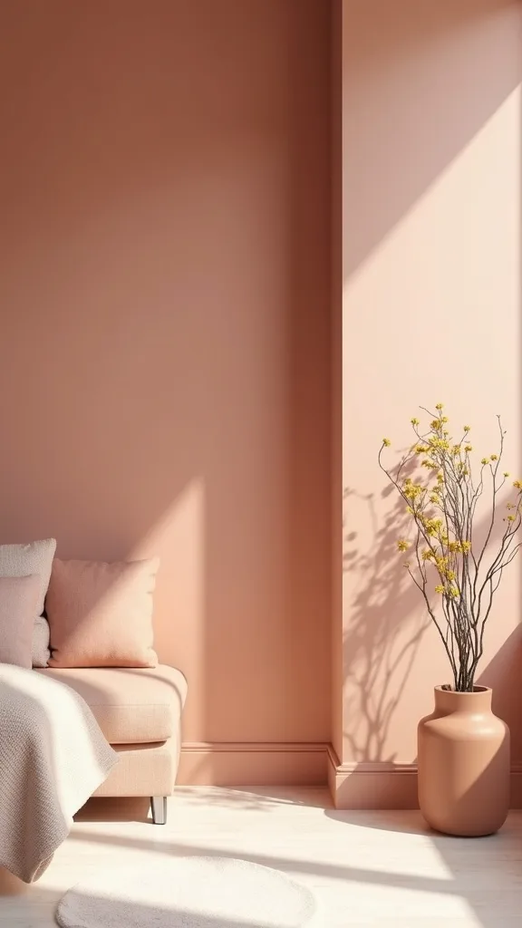 Start with an all-terracotta base (rust to blush) so the room reads intentional