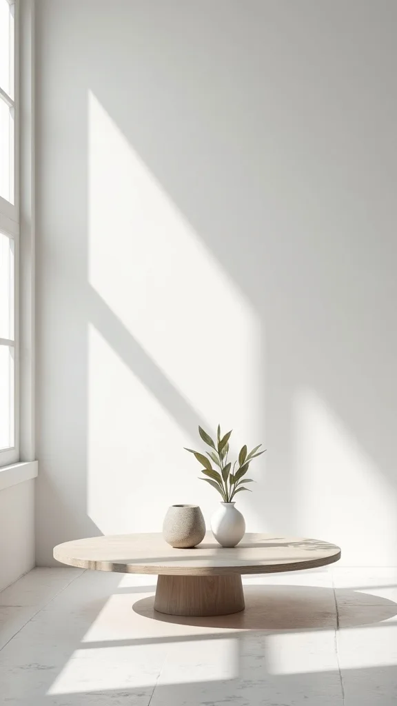 How do you choose a coffee table shape for a monochrome layout?