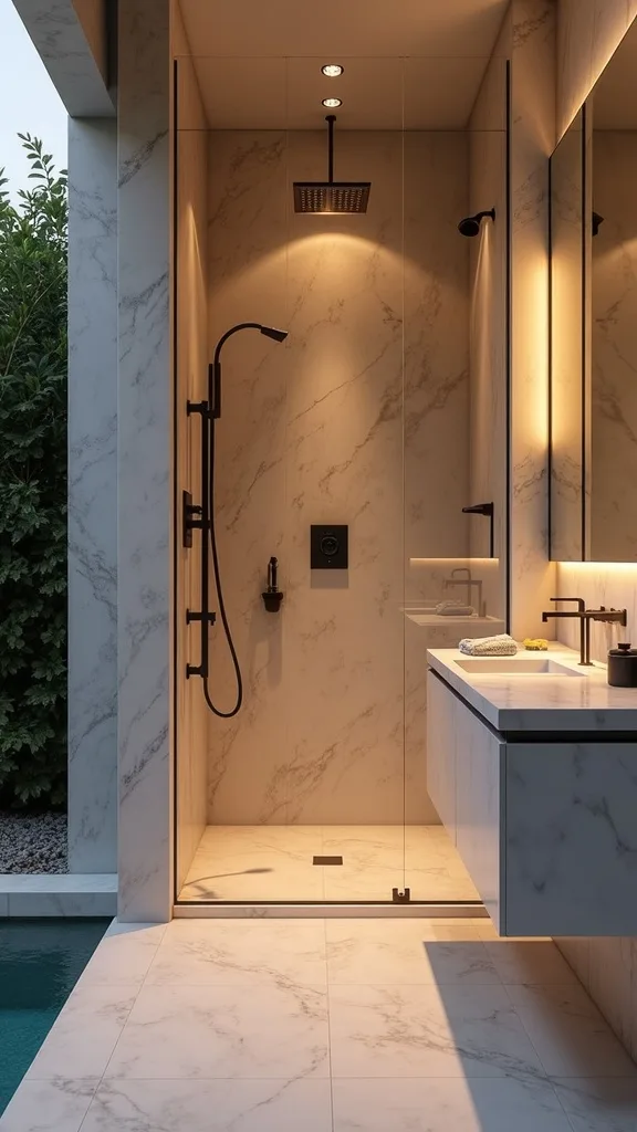 How do you light an outdoor shower for nighttime without feeling exposed?