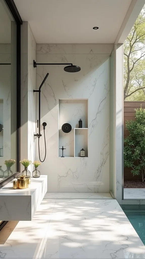 What’s the cleanest way to blend an outdoor shower into a modern backyard?