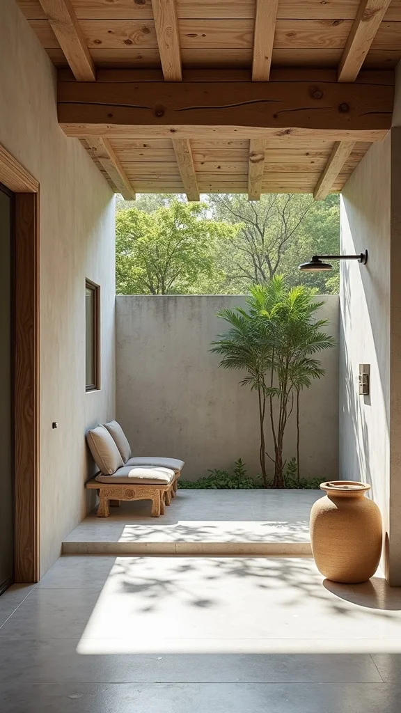 How can a rustic outdoor shower still feel sophisticated?
