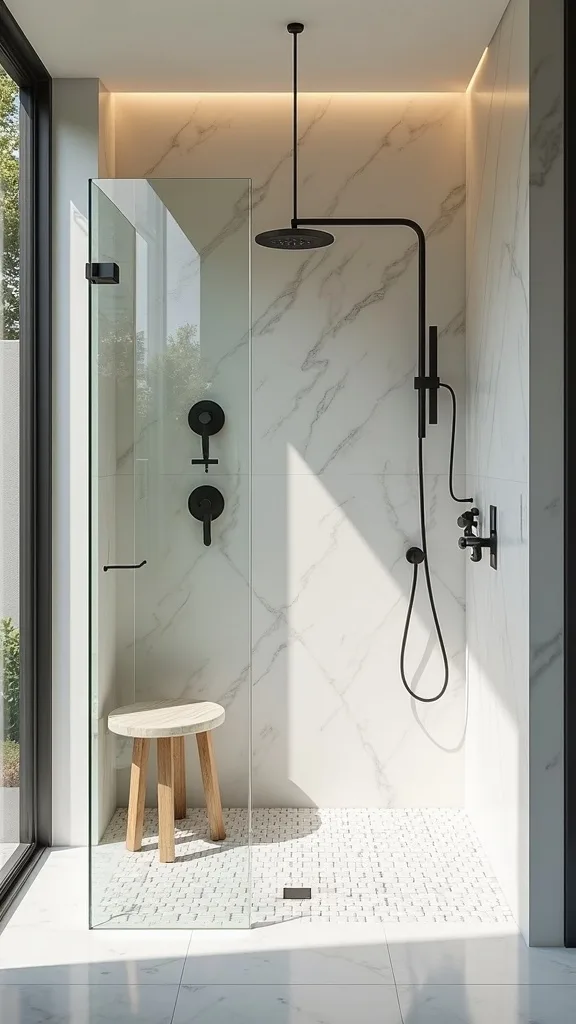 How do you keep outdoor shower maintenance low (no constant scrubbing)?