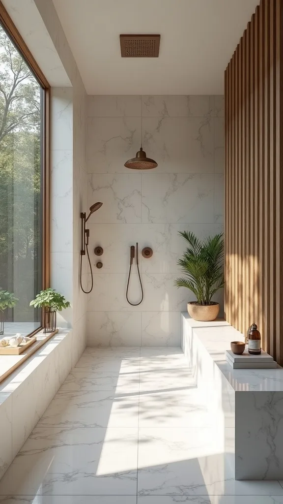 How do you make a small outdoor shower feel bigger?