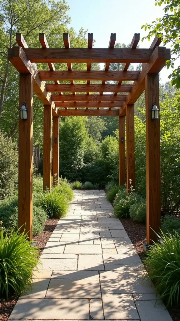 How do you integrate a pergola with a garden path?