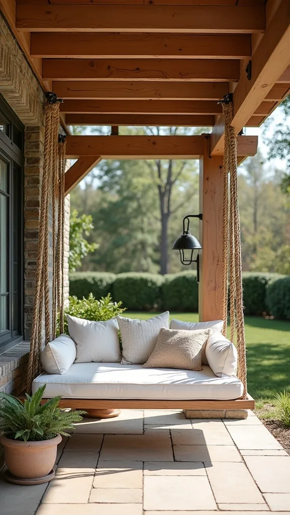 How do you hang a swing or daybed from a pergola safely?