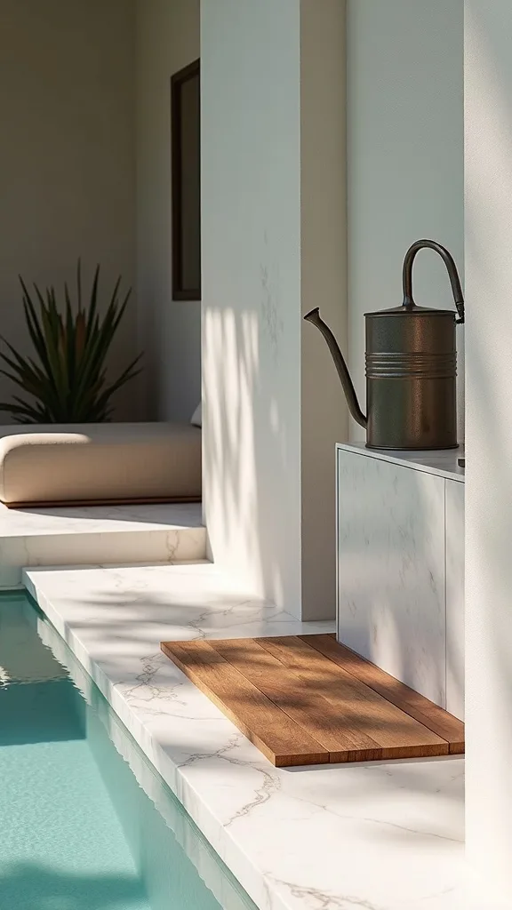 Add a Discreet Foot-Rinse Setup with a Teak Mat and Watering Can