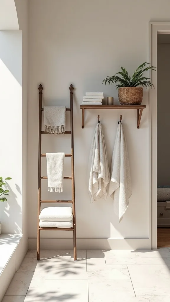 Build a Boutique Towel Station with a Ladder, Basket, and Hooks
