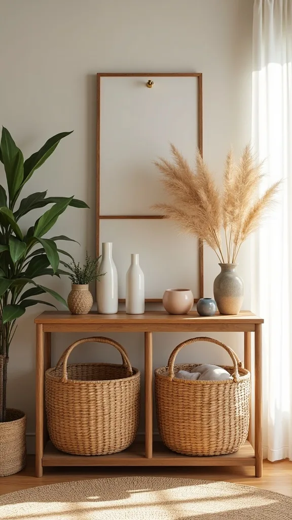 Use a pair of matching baskets as a “soft” sideboard