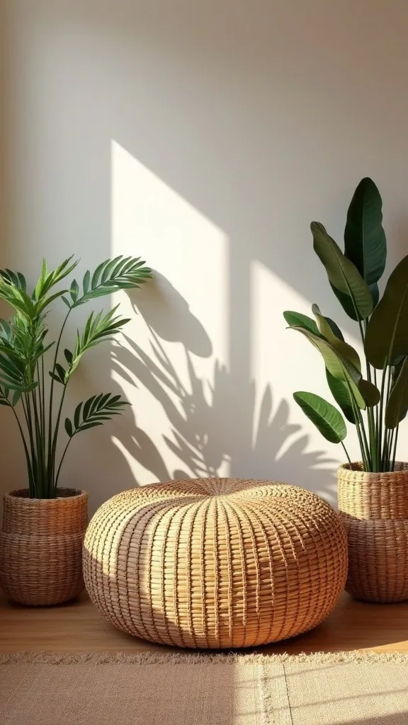 Use a woven pouf as flexible extra seating