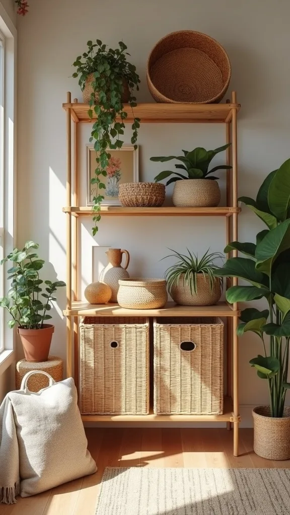 How do you style shelves with baskets without visual clutter?