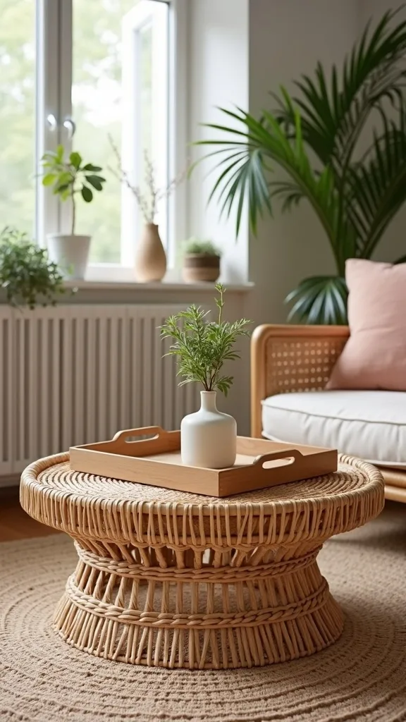 What’s the best way to use a wicker tray table in a living room?