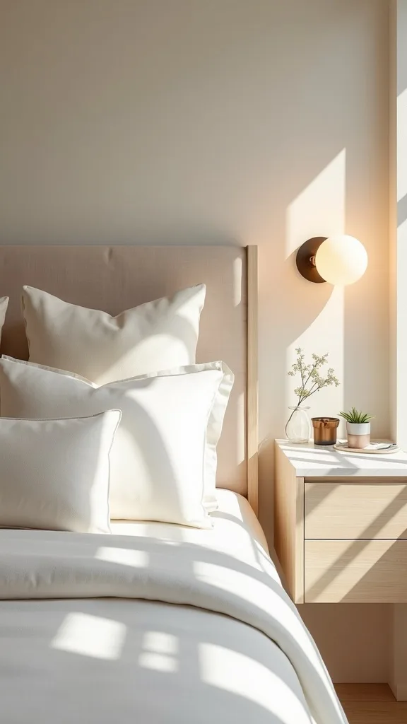 Use a Statement Headboard in Light Wood or Linen