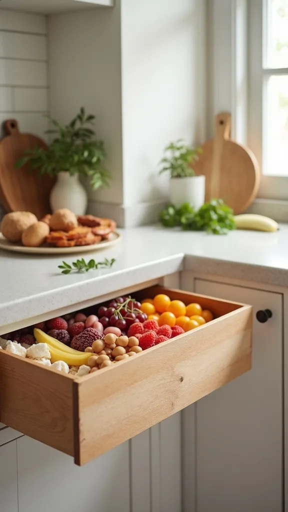 Prep a kid-friendly lower counter snack bin to protect the charcuterie
