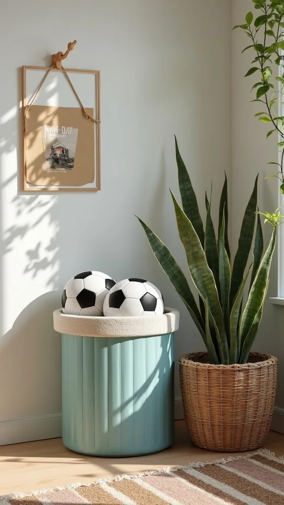 Ball bin with bungee front (no more soccer balls escaping)