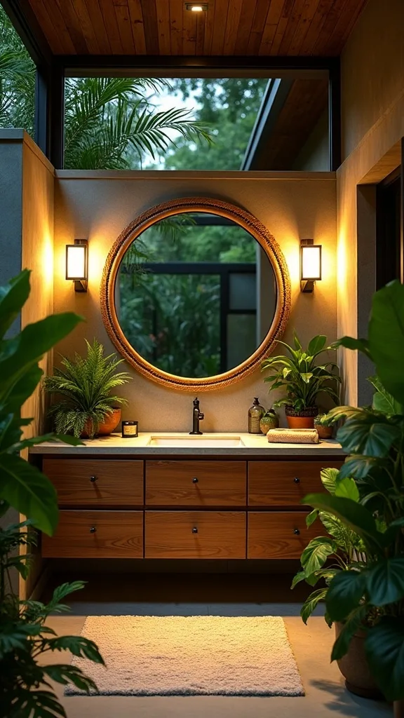 How do you use lighting to make a tropical garden feel magical at night?