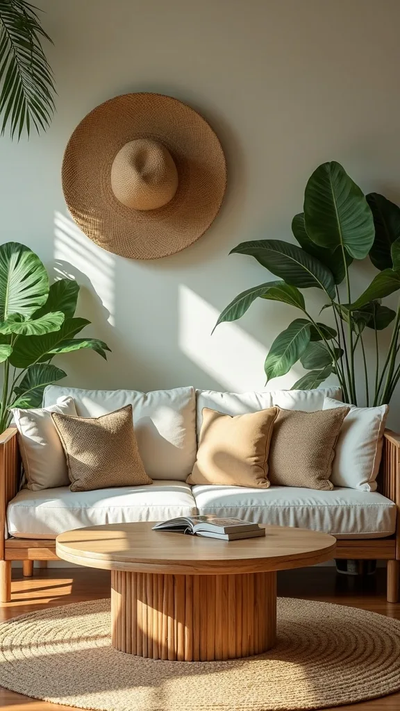 Use real wood tones to keep rattan from feeling too matchy