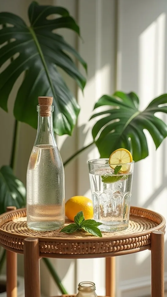 Do a tropical bar cart moment (even if it’s mostly sparkling water)