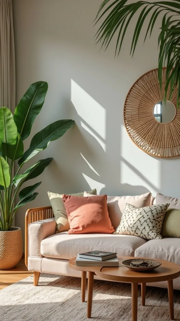 Pick a tropical color palette that won’t fight your existing sofa