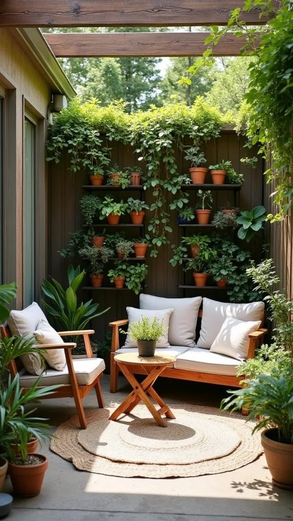 How do I style a small covered patio for morning coffee rituals?