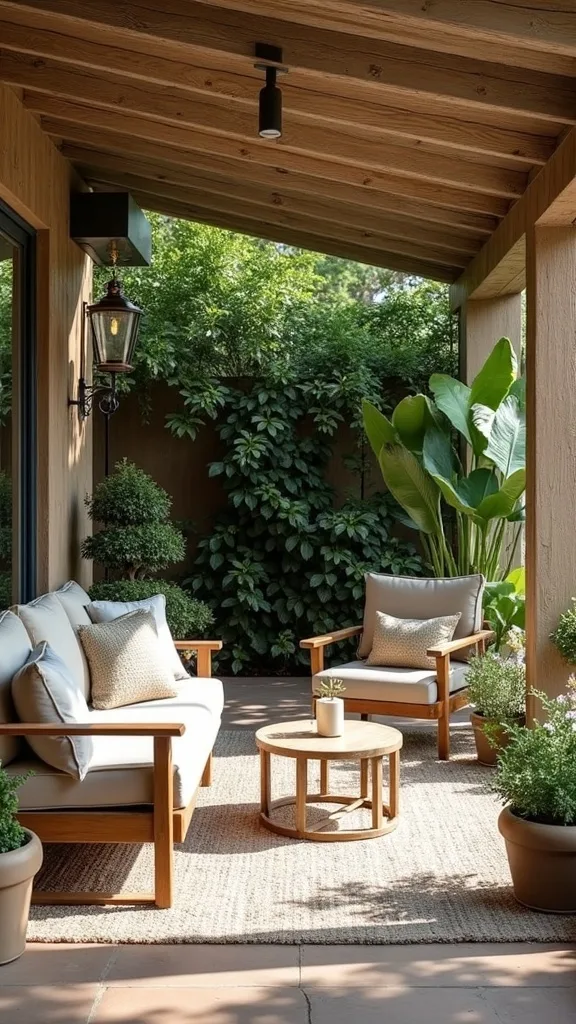 How can I add a water feature to a small covered patio?