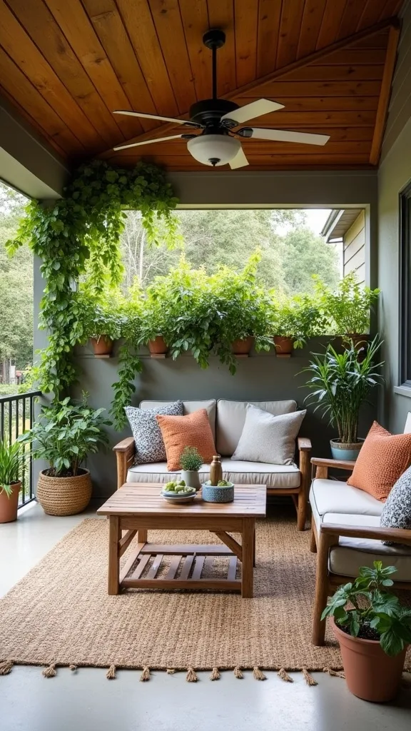 How can I add seasonal decor on a covered patio without storing a ton?