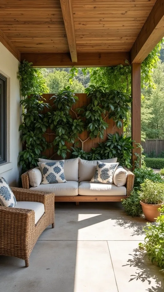 How do I create shade and softness under a covered patio roof?