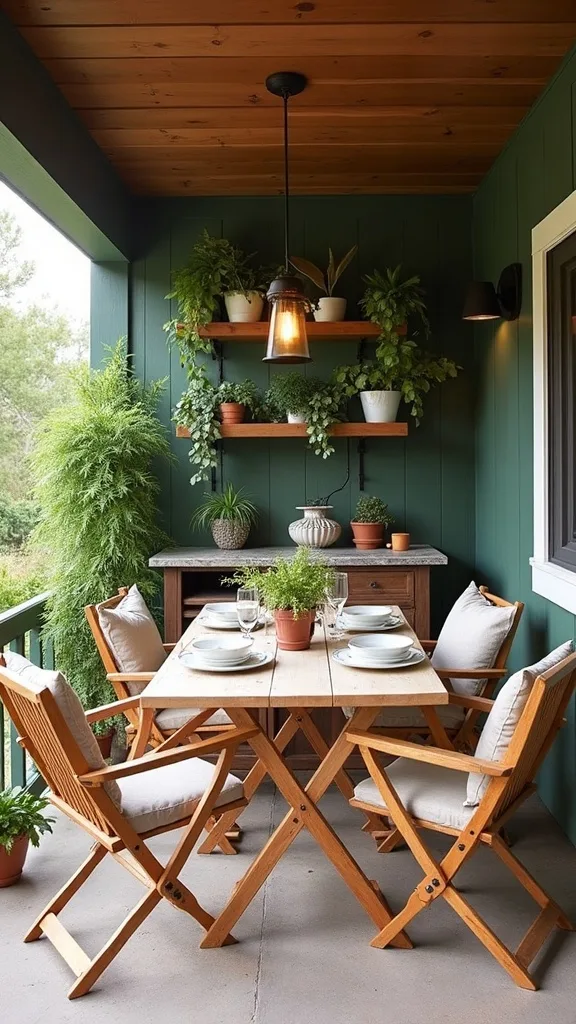 How do I fit dining on a tiny covered patio?
