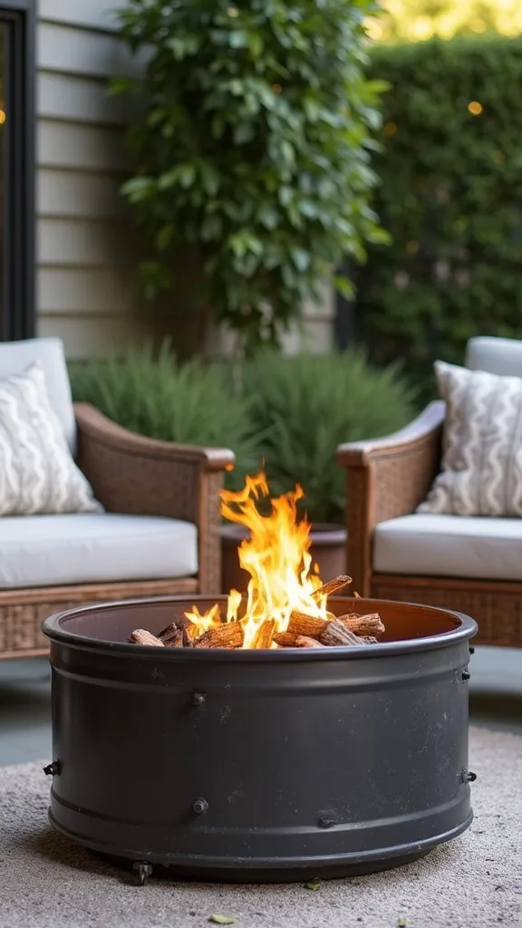 How can I upcycle an old washing machine drum into a fire pit?