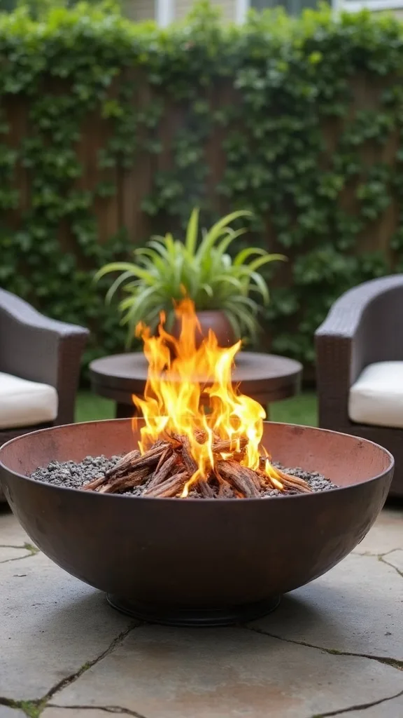 Budget “fire pit table” using a metal bowl and a secondhand coffee table