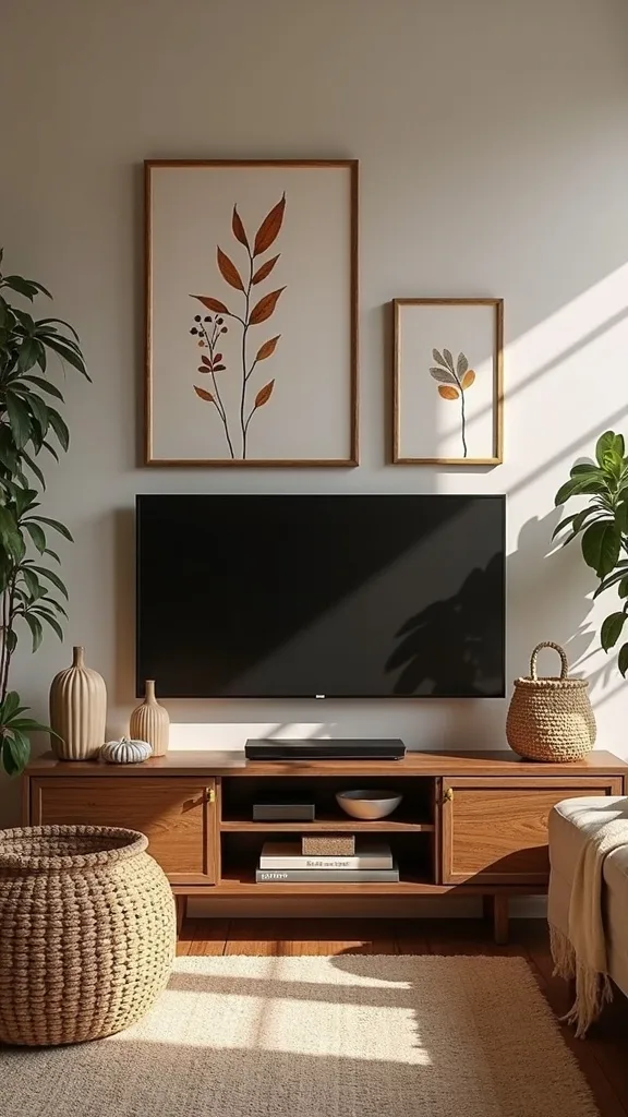 How do you style a fall gallery wall around a TV?