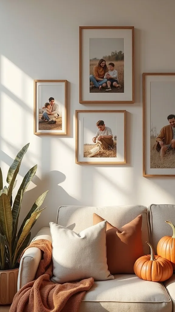 How do you incorporate family photos into autumn artwork without clashing?