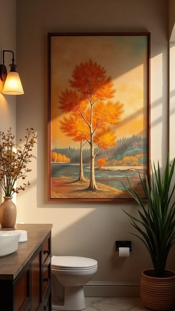 What lighting helps seasonal wall art look warmer at night?
