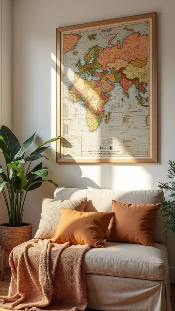 What’s a smart way to add vintage maps without making the room feel like a study?